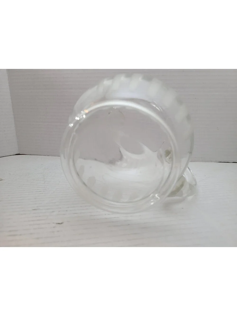 Vintage MC Roly Poly Round Small Clear Pitcher Etched Flowers & Picketts